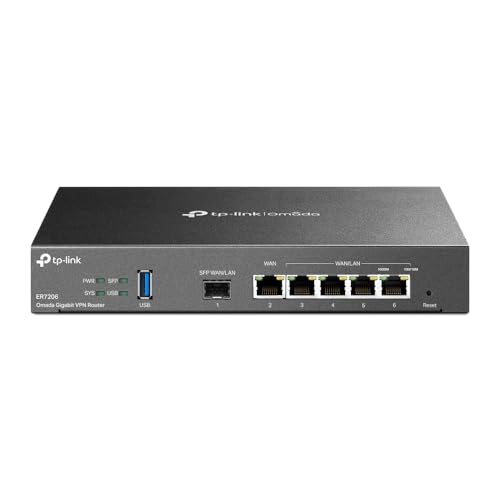 Ruteador Omada VPN, Balanceo Carga, 1 puerto WAN Gigabitpara SFP, 1 puerto Gigabit WAN, 2 puertos Gigabit WAN/LAN, 2puertos Gigabit LAN, 100 IPSec Túneles VPN